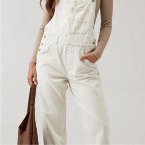 Free People White Ziggy Denim Overalls size M